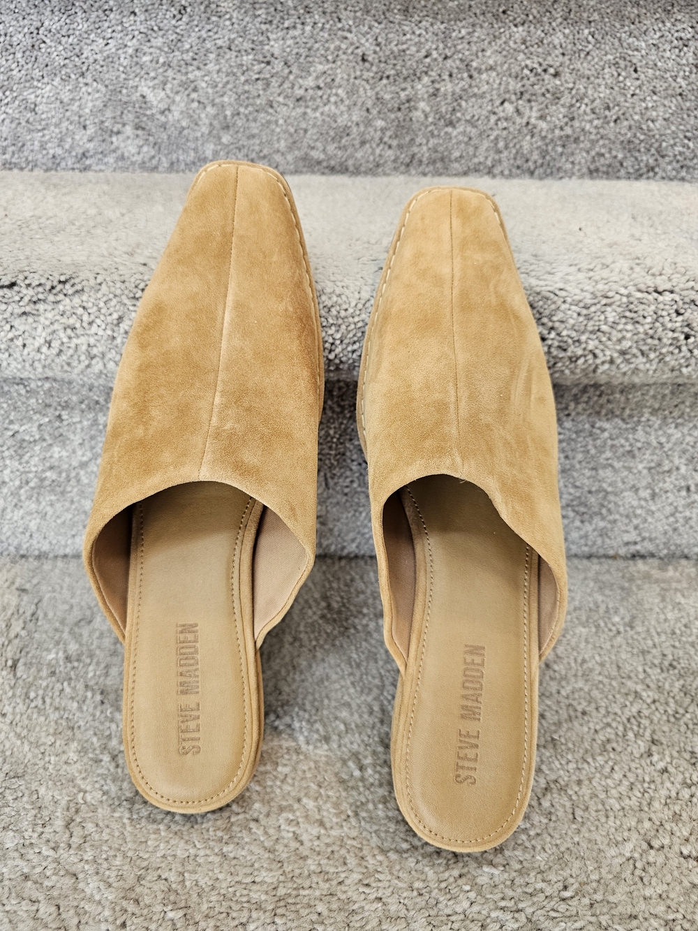 Steve Madden Camel Suede Square-Toe Slip-On Dessa Mules Womens 10